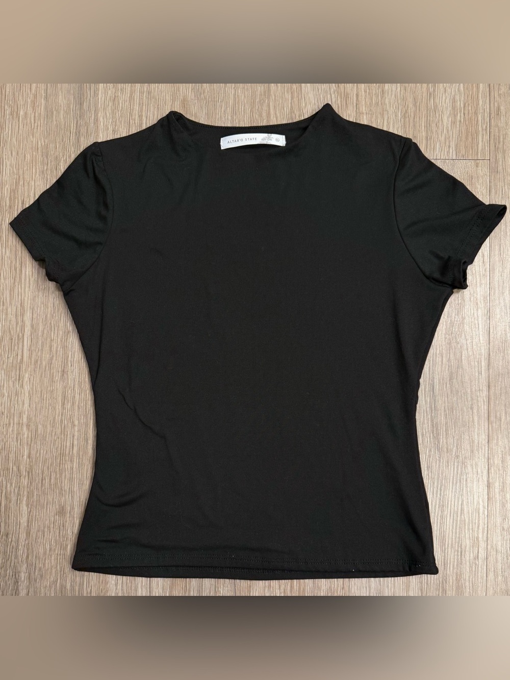 Altar'd State Women’s XL Fitted Black Short Sleeve Top Stretch Minimalist Y2K